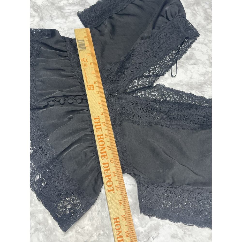 Dark Academia Coquette Black Lace Peplum Top Deep V Gothic Cottagecore Blouse S - Picture 12 of 15